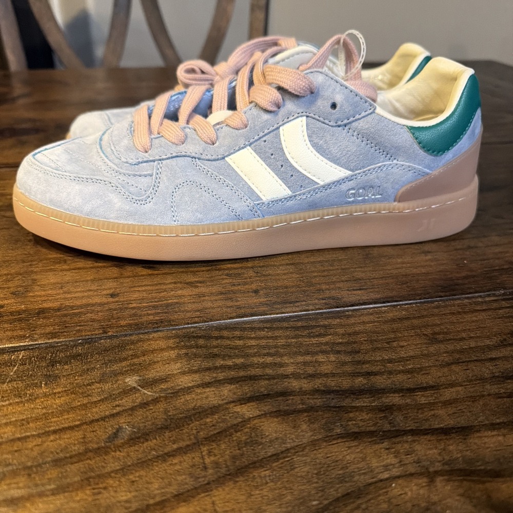 Coolway Goal Mens Blue Suede Sneakers Pink Laces Stripes Men's  US 9 EU 43
